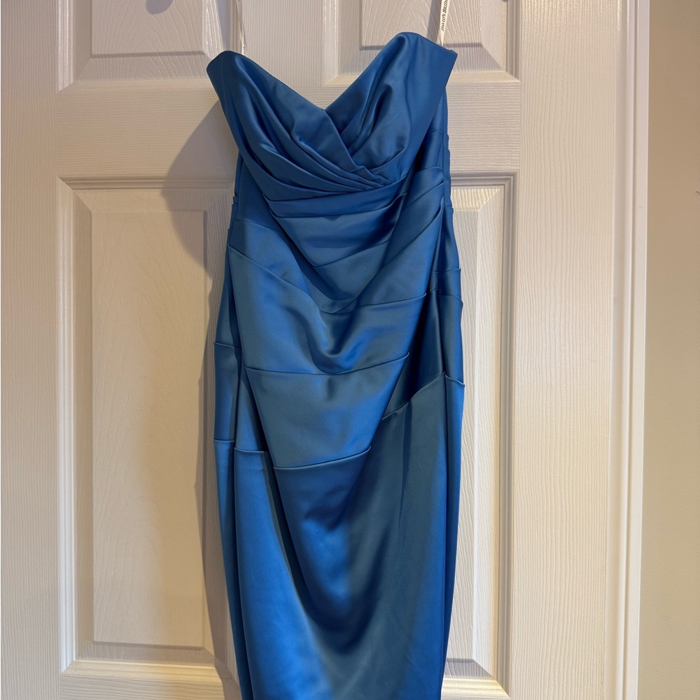David's Bridal Strapless Blue Wedding Dress